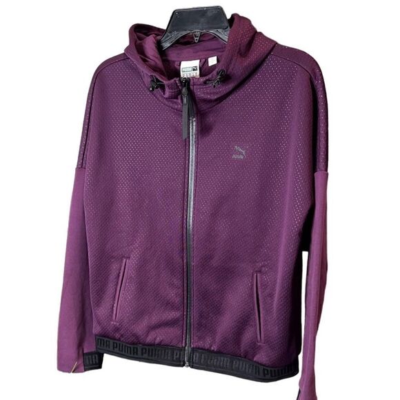 Puma Zip up hooded jacket fleece lined Plum size medium - Picture 16 of 16